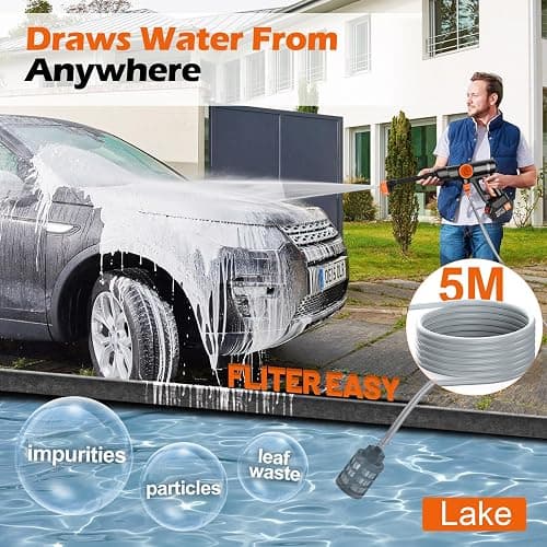 Battery Pressure Washer, Electric Power Washer Cordless, Portable Car Pressure Washer Handheld with 6-in-1 Nozzle,17FT Drain Hose,Power Cleaner for Patio Floor Fence Deck Indoor thumbnail 8