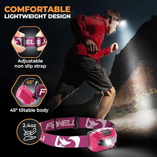 Foxelli USB‑C Rechargeable LED Headlamp – Ultra‑Light 2.4 oz & Bright 180 Lumens – Red/White Light, 5 Modes, IPX5 Waterproof, 40 h Runtime for Trail Running, Camping, Hiking thumbnail 4