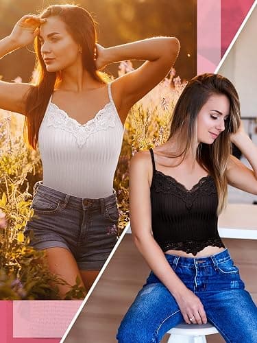 6 Pack Fairy Grunge Y2K Tops, Lace Patchwork Crop Tops Ribbed Knitted Cropped Cami Tank Top Y2K Clothing for Women Girls thumbnail 4