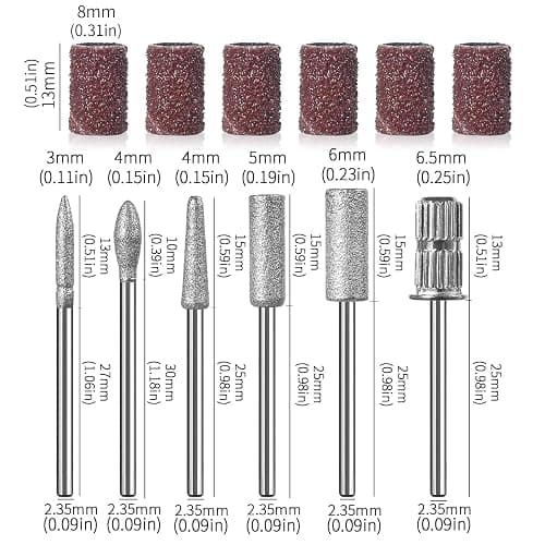 12Pcs Nail Drill bits Set,Professional Nail Art Tools Set for Acrylic Art,with 6 pcs Sanding Bands for Manicure & Pedicure Crystal Nail Files,Perfect for Nail Salons & Beauty thumbnail 2