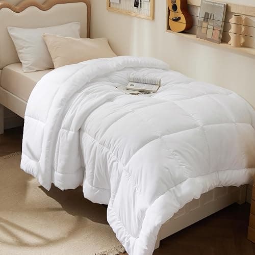 Bedsure Comforter Duvet Insert - Quilted Comforters Twin Size, All Season Duvet, GentleSoft Down Alternative Bedding, with 8 Tabs, Gifts for Women/Men, White, Twin 88 x 68 Inches - Image 1