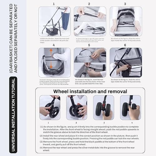 Tokenkuko Pet Stroller,3-in-1 Folding Dog Stroller,Multifunction Dog Cat Jogger Stroller,4 Wheel Foldable Pet Stroller with Detachable Carrier Storage Basket&Storage Bag for Medium Small Dogs Cats thumbnail 6