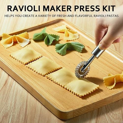 MUMSUNG Ravioli Maker Press, Ravioli Press Mold Set - Round, Heart, Square Ravioli Stamp Maker Cutter with Wood Rolling Pin, 2.6" Empanada Maker Press Kit and Ravioli Wheel 3 PCS thumbnail 7