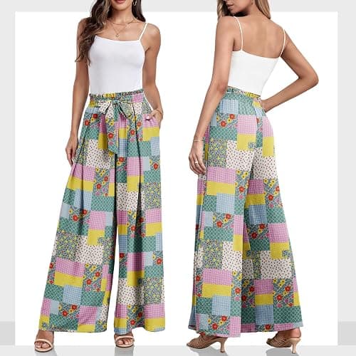Lepunuo Wide Leg Pants for Women High Waisted Palazzo Pants Work Casual Flowy Tie Knot Trousers with Pockets thumbnail 5