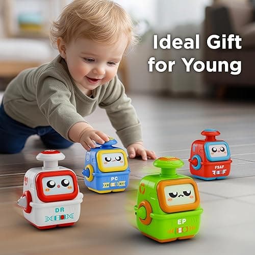 iPlay, iLearn Press to Go Robot Car Toys for Toddlers 1-3, Baby Push Go Friction Race Cars for 12 18 24 Month, 4pcs Infant Play Bot Vehicle Set, 1st Birthday Gifts for 1 2 3 Year Old Boys Girls Child thumbnail 3