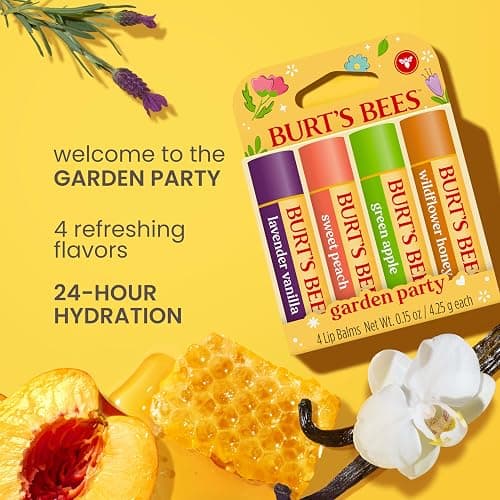 Burt's Bees Christmas Gifts - Garden Party Lip Balm Set for Stocking Stuffers, With Responsibly Sourced Beeswax, Natural Origin Lip Treatment, 4 Tubes, 0.15 oz. thumbnail 2