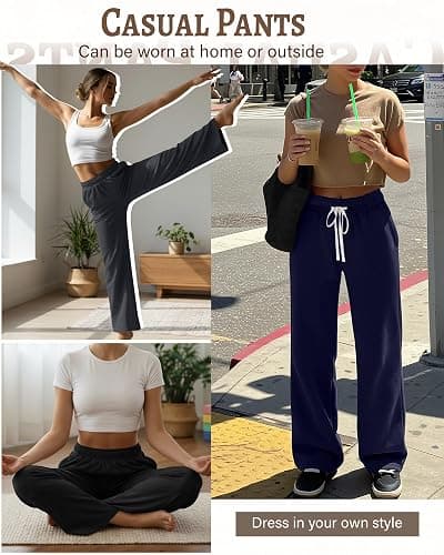 Neer 3 Pack Women's Lounge Pants Wide Leg Yoga Built in Drawstring High Waisted Casual Comfy Baggy Sweatpants with Pockets thumbnail 4