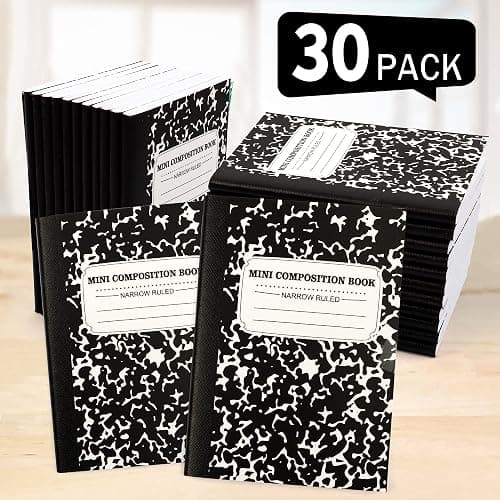feela Mini Composition Notebook, Cute 30 Pack Black Narrow Ruled Mini Composition Books Bulk, Small Pocket Marble Journal Notebooks for Kids Students College Office, Pocket Size 4.5 x 3.25 in thumbnail 5