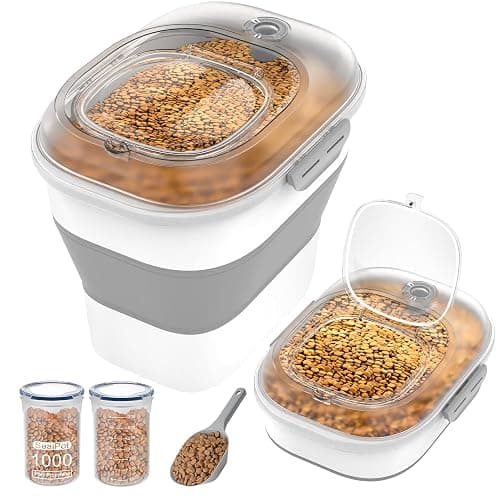 DDMOMMY 32-35 Lbs Dog Food Storage Container,Collapsible Dog Food Container with Transparent Airtight Lid,Wheels,Date Track,Pet Food Storage Container for Rice,Flour,Sugar,Scoop And 2PCS Containers - Image 1