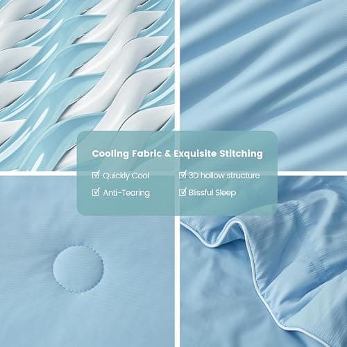Cozy Bliss Seersucker Cooling Comforter Queen Size, Q-Max 0.45 Reversible Lightweight Cooling Blanket, Breathable Silk Smooth Summer Bedding Quilt for Hot Sleepers Night Sweats Cold Blue thumbnail 7