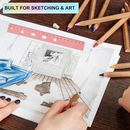 PATIKIL Geometry Set, 6 Inch Aluminum Ruler & 2 Triangles, Metal Protractor Ruler Math Drafting Measuring Tool for Home Office Math Drawing Engineering Art,Gradient Pink thumbnail 2