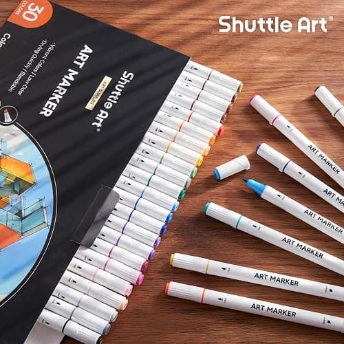 Shuttle Art 30 Colors Dual Tip Art Markers Permanent Marker Pens Highlighters Perfect for Illustration Adult Coloring Sketching and Card Making thumbnail 8