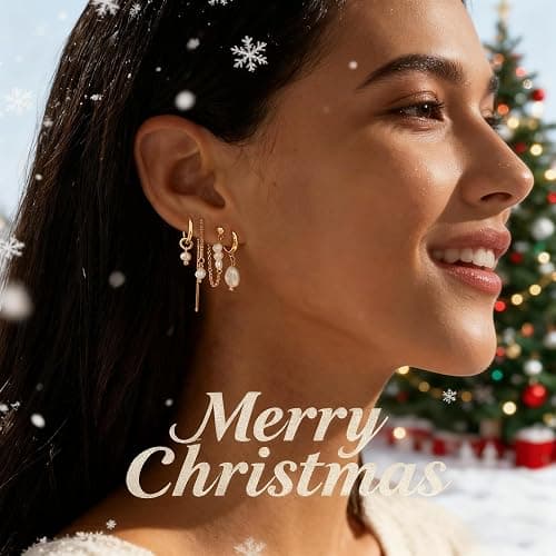 Moodear Gold Earrings for Women No Tarnish - Trendy 14K Gold Plated Pearl Hoop Studs Chain Earrings Stacks for Women Wedding Jewelry Gift thumbnail 2