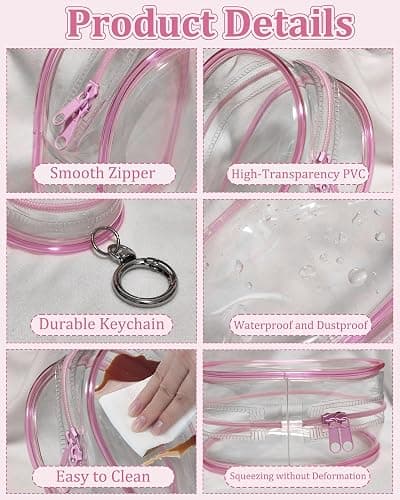 3Pcs Clear Figure Display Bag,Keychain Carrying Case, Portable Small Doll Storage Pouches,Dustproof Small Display Case for Figurines, Blind Box, Mini Dolls, Shelf/Outdoor Showcase PVC Bag（Pink） thumbnail 3