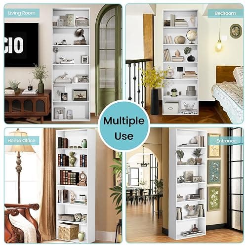 GRUSIGN 71" Tall 6-Tier Bookshelf, Large Open Display Bookcase with Ample Storage, Floor Standing Book Shelf for Living Room, Home Office, Bed Room, White thumbnail 7