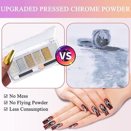 Gold Silver Chrome Nail Powder, 6 Colors Holographic Unicorn Iridescent Nail Chrome Powder, Metallic Mirror Effect Light Gold Champagne Chrome Powder Palette Pigment Glitter for Nail Art thumbnail 5