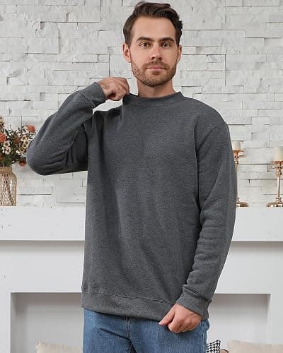 Taiyin 3 Pack Men's Lightweight Fleece Crewneck Sweatshirt Long Sleeve Sweatshirt for Men thumbnail 6