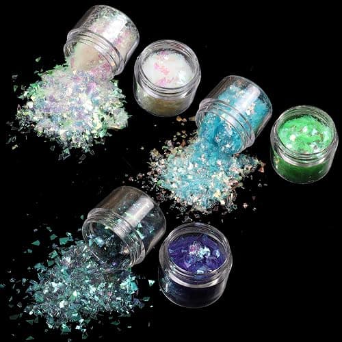 Allstarry 12 Colors Mermaid Nail Chunky Glitter Ultra-Thin Fluorescent Glass Paper Irregular Iridescent Sequin Flakes Glitters Sticker for Nails Art Decoration Hair Eyes Face Body DIY Craft thumbnail 4