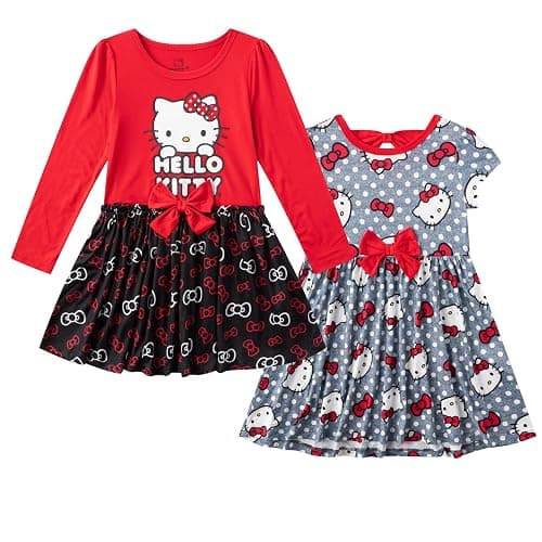 Hello Kitty Sanrio Girls 2 Pack Long Sleeve and Short Sleeve Dresses for Toddlers and Big Kids - Image 1