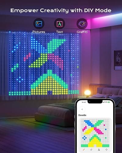 SmartDawn 400 RGBIC LEDs Smart Curtain Lights with DIY GIF, 6.6x6.6ft Color Changing Holiday Wall Lights with APP, IP65 Waterproof Christmas String Fairy Lights for Indoor Outdoor Bedroom Window thumbnail 2
