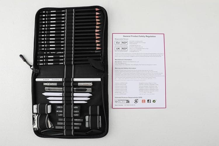 HIFORNY 42 PCS Drawing Set, Sketching Kit with Graphite & Charcoal Pencils, Blending Tools, Erasers & Accessories, Portable Zippered Travel Case for Artists & Beginners thumbnail 8