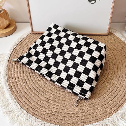 Itgowisa Checkered Corduroy Makeup Bag for Women, Black and White Gingham Cosmetic Bag with Zipper, Corduroy Travel Toiletry Bag, Sunscreen Sunblock Spf Bag, Hygiene Medicine Pouch,Organizer for Purse thumbnail 2