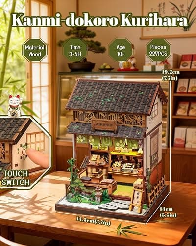 Japan Book Nook, DIY Miniature House Kit, Japanese Sweet Wagashi Shop | 3D Wooden Puzzle,Mini House Kit, Tiny Home, Decorative Home Decor, Adults Crafts Gifts (Sweet Shop) thumbnail 3