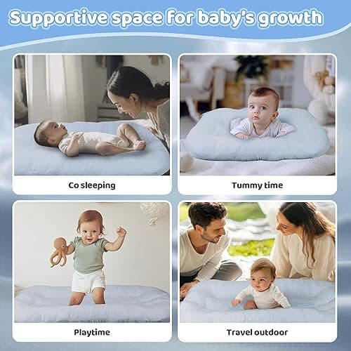 Baby Lounger - Baby Lounger Pillow for Newborn, 0-24 Months, Infant Lounger for Home and Travel, Co Sleeping Baby Nest, Newborn Babies Essentials Gifts, GrayishBlue (Lounger Cover Included) - Grayish Blue thumbnail 7