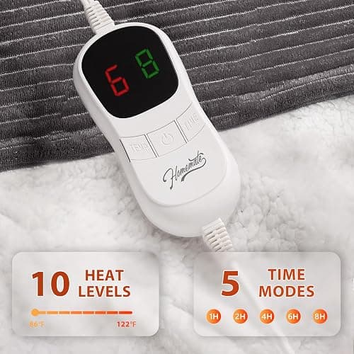 Homemate Heated Blanket Electric Throw - 50"x60" Heating Blanket Throw 1/2/4/6/8 Hours Auto-Off 10 Heat Levels Over-Heat Protection Soft Flannel Sherpa Heater ETL Certification thumbnail 3