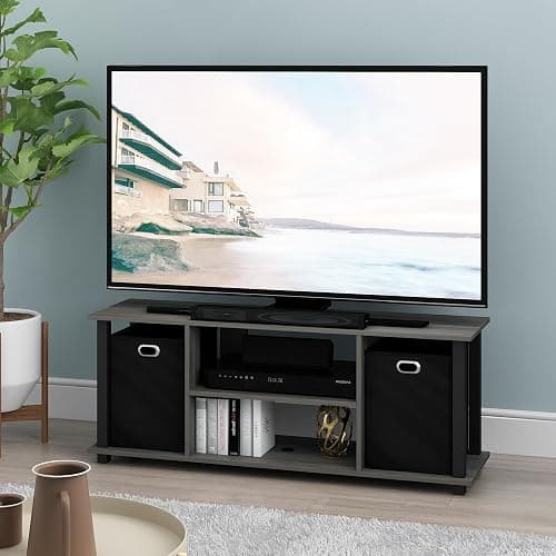FURINNO Econ Entertainment Center, French Oak Grey/Black/Black thumbnail 2