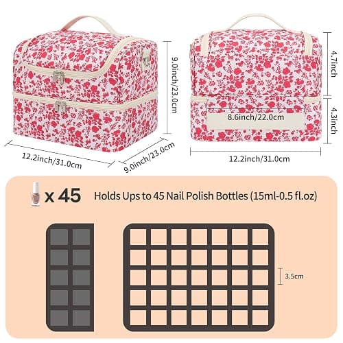 CUBETASTIC Nail Polish Organizer, Nail Supplies Storage Case Holds 45 Bottles Nail Polish & Nail Lamp, Travel Nail Tech Carrying Bag, Nail Kit Bag For Nail Stuff & Manicure Tools thumbnail 2