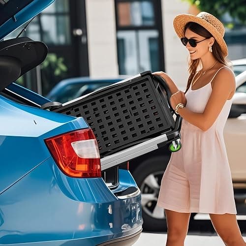 BSMTEK 8-in-1 Max 200LBS Collapsible Shopping Cart on Wheels with 2 Storage Crates, Portable Foldable Shopping Cart with Foot Brake for Picnic, Supermarket, Office, Green-2025 Upgraded thumbnail 2