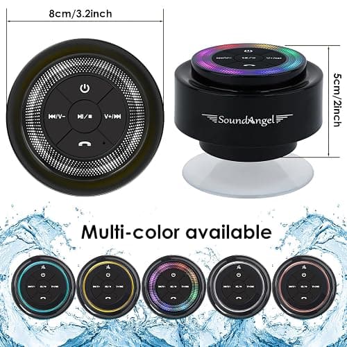 XLeader Shower Speaker, Upgraded,Certified IPX7 Waterproof, Mini Bluetooth Wireless Small Speaker with Lights, Suction Cup and Mic for Bathroom, Crystal Sound&Bass,12H Playtime, Ideal Electronic Gifts thumbnail 8