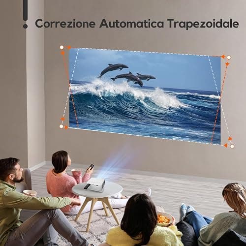 Mini Proiettore, AKIYO O1 Proiettore Portatile 15000 Lumens, 2025 Upgraded Videoproiettore 4K Supporto Full HD 1080P, Auto Keystone, Zoom 50%, Rotabile 360°, per Phone/TV Stick/HDMI/USB/TF thumbnail 4