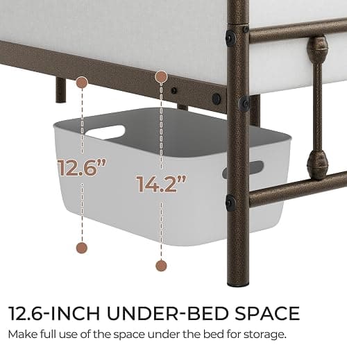 Yaheetech Classic Metal Platform Bed Frame Mattress Foundation with Victorian Style Iron-Art Headboard/Footboard/Under Bed Storage/No Box Spring Needed/Queen Size Bronze thumbnail 2