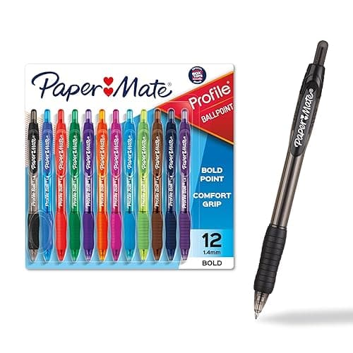 Paper Mate Profile Retractable Ballpoint Pens, Bold (1.4mm), Assorted Colors, 12 Count - Assorted - Image 1