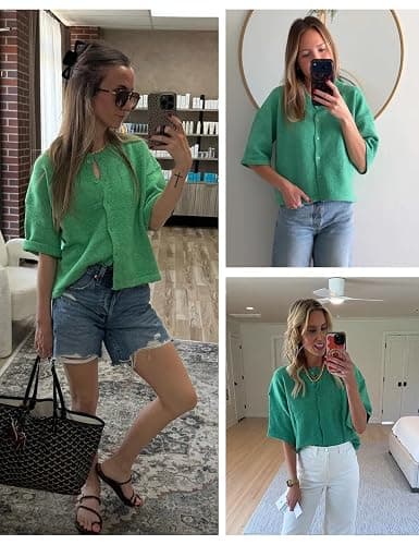Springrain Cardigan Sweaters for Women Lightweight Knit Cropped Cardigan Button Up Solid Knitwear thumbnail 5