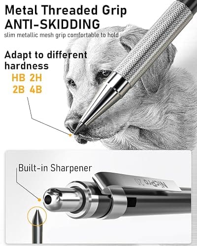 Nicpro 6 PCS Art Mechanical Pencil Set, Black Metal Drafting Pencil 0.3, 0.5, 0.7, 0.9 mm & 2PCS 2mm Graphite Lead Holder(4B 2B HB 2H) For Writing Sketching Drawing With 8 Lead Refills Eraser Case thumbnail 5
