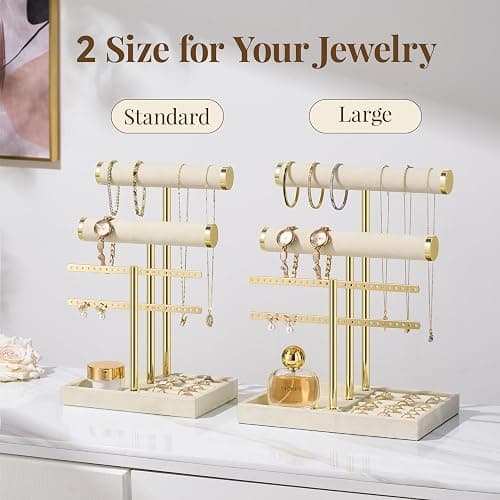 bussdis 3 Tier Bracelet Holder Display - Detachable T Bar Beige Velvet Bracelet Holder, Jewelry Holder Organizer for Bracelet, Necklace, Earrings, Rings thumbnail 8