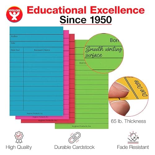 Hygloss Library Checkout Cards for Traditional Book Pockets and Classroom Organization - Vintage Style Bright Colors Due Date Tracking, 3x5 Inch, 50 Pack thumbnail 5
