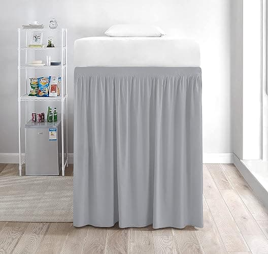 Dorm Room Bed Skirt - Silver Gray - Twin - 33 Inch Drop Ruffled Dorm Sized College Dorm Bed Skirt Microfiber Long Bed Skirt Dorm - Extra Long Dorm Room Bedskirts - Silver Gray - Twin - 33 Inch Drop thumbnail 4