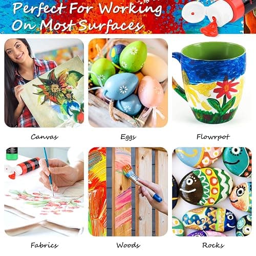 Caliart Acrylic Paint Set with 12 Brushes, 24 Colors Wood Craft Paints for Adult Artist Beginner Painter, Rich Pigments, Halloween Pumpkin Canvas Ceramic Rock Painting Art Kit Supplies thumbnail 6