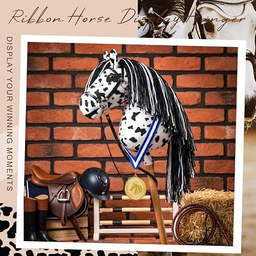 Teyva Daily Large Hobby Horse, Realistic Head, Long Flowing Mane, Removable Leather Reins, Solid Wooden Stick for Equestrian Training & Competition, Screen-Free Fun for Active Kids(Black and White) thumbnail 6