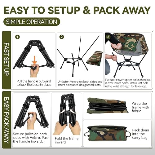 MARCHWAY Lightweight Folding Camping Chair, Portable Foldable Compact for Outdoor Camp, Travel, Beach, Picnic, Festival, Hiking, Backpacking, Supports 330Lbs (Camo) thumbnail 6