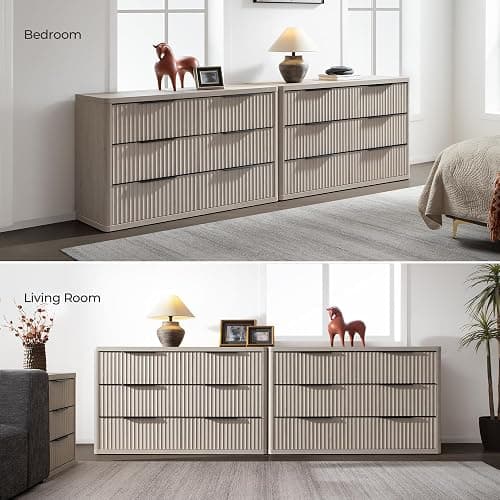 SICOTAS Dresser for Bedroom 53.5" Wide 6 Drawer Dressers & Chests of Drawers for Closet Long Large Modern TV Stand Set for Clothes Storage Fluted Clothes Closet for Hallway Entryway, White Alder thumbnail 6