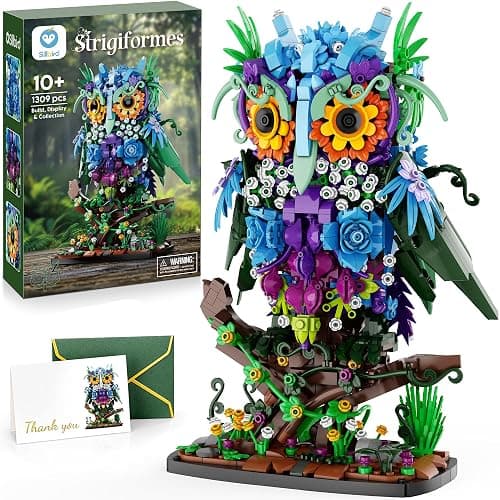 Sillbird Flower Owl Building Sets for Adults Christmas Creative Gift Ideas for Women Men Mom Her, Home Decor Display or Table Centerpieces - Buildable Floral Animals Botanical Model Collection - Image 1
