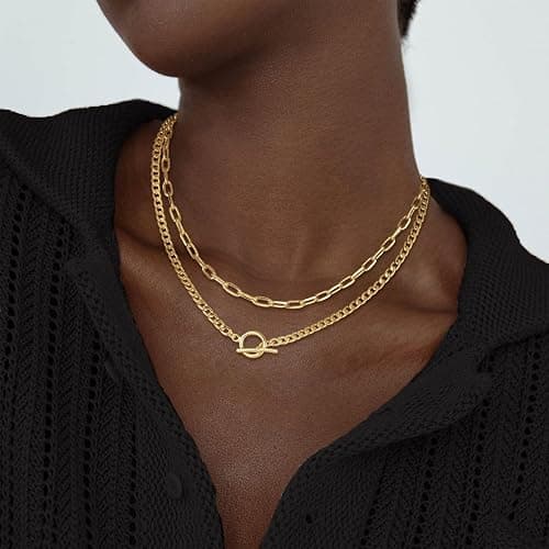 CHESKY Layered Necklaces for Women, 14K Gold Plated Chain Necklace Women Trendy Cuban Link Paperclip Chain Toggle Clasp Necklace Fashion Chunky Jewelry for Women thumbnail 2
