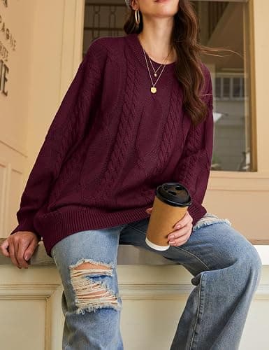 YUCOLEN Women's Cable Knit Fall Pullover Sweaters Oversized Crewneck Tops Long Sleeve Casual Loose Outfits 2025 thumbnail 6