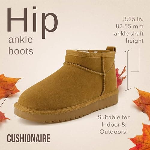 CUSHIONAIRE Hip 2 Genuine Suede Ankle Boots for Women, Cozy Faux Shearling Lining Pull On Winter Womens Boots thumbnail 4