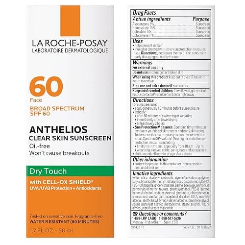 La Roche-Posay Anthelios Clear Skin Sunscreen Dry Touch SPF 60, Oil Free Sunscreen For Face, Oil Absorbing, Broad Spectrum SPF + Antioxidants, Non-Greasy, Oxybenzone Free, Travel Size thumbnail 2